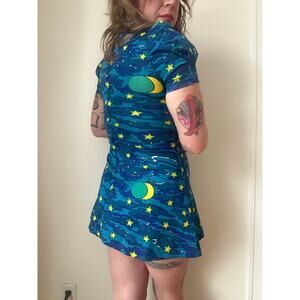 1970s 70s vintage celestial micro mini minidress star moon novelty print